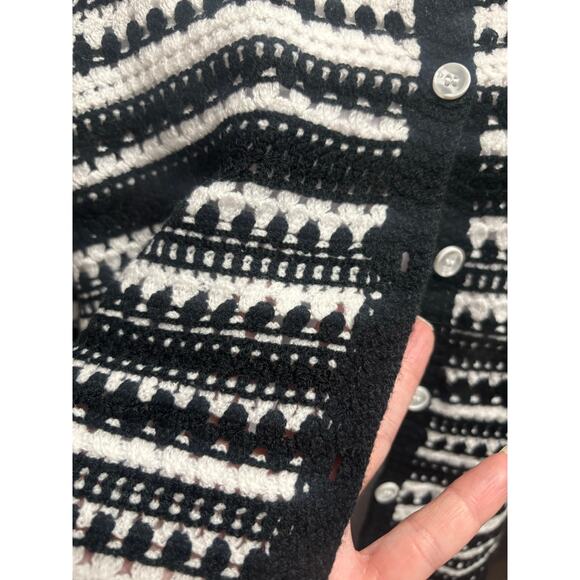 Nanette Lepore Nordic open knit black white cardigan button up grandmacore cozy - Picture 9 of 9